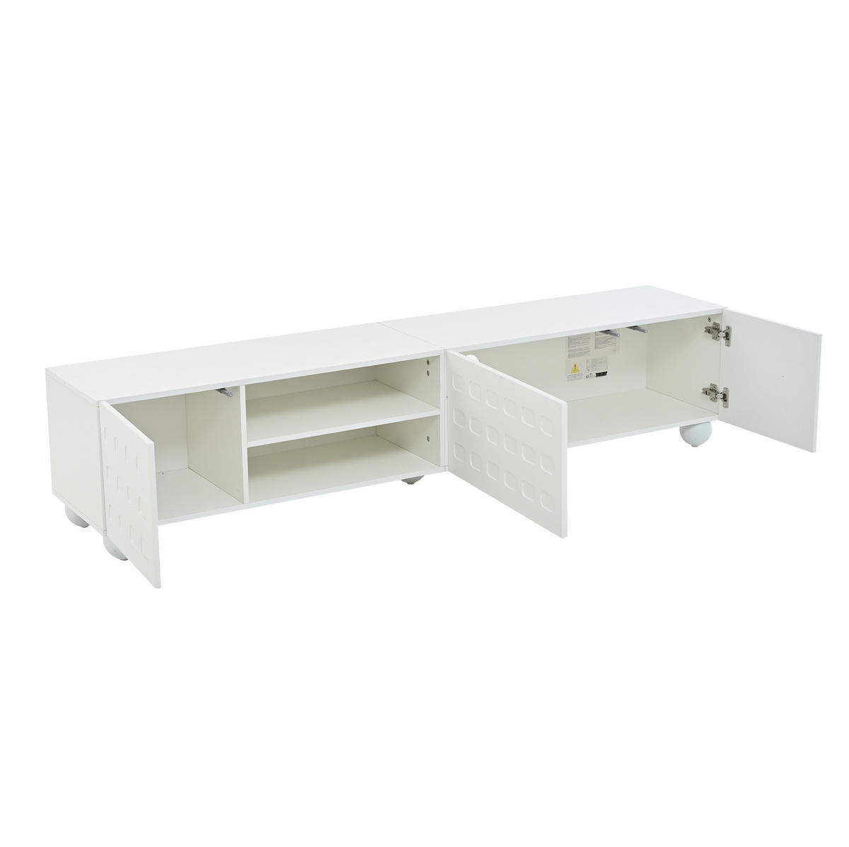LOWBOARD 200/40/44 cm aus Spanplatte mit bedruckten Fronten und halboffenem Fach Weiß - Weiß, Holzwerkstoff (200/44/40cm) - Modenvie