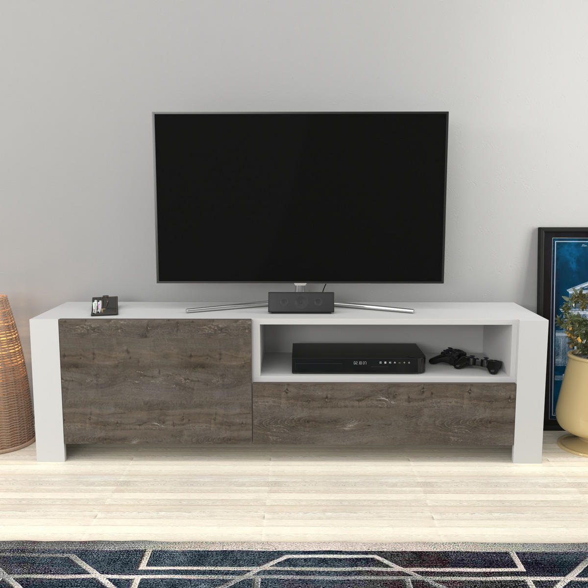 TV-ELEMENT Piedmont Weiss Wenge - Walnussfarben/Weiß, Holzwerkstoff (160/46/36.8cm)