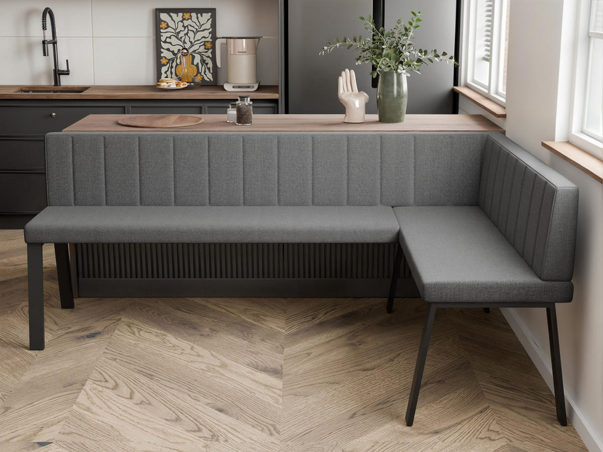 ECKBANK rechts MONO Y Webstoff gesteppt, 128/168 cm Dunkelgrau - Dunkelgrau, Textil/Metall (128/168cm) - Idohome
