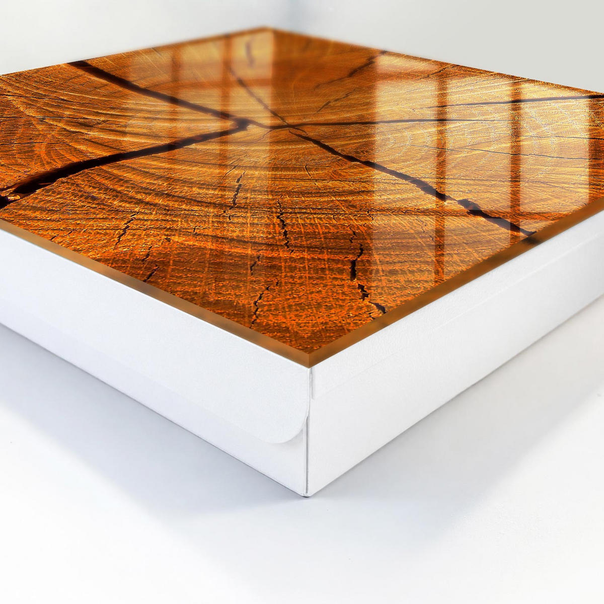 SCHLÜSSELBOX Weiß 30x30 cm – Türöffnung nach rechts - Holzmaserung - Orange, Metall (30/30/5cm) - TULUP