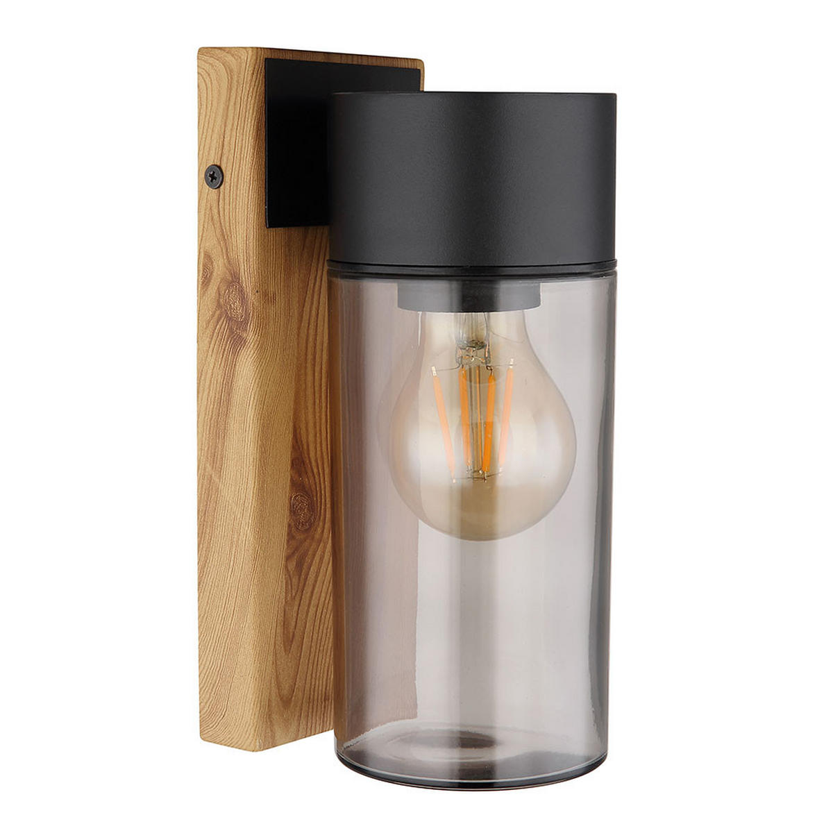 LED AUSSEN-WANDLEUCHTE Edelstahl Schwarz Holzoptik - Schwarz, Glas (9/22.5/12.4cm) - Globo Lighting
