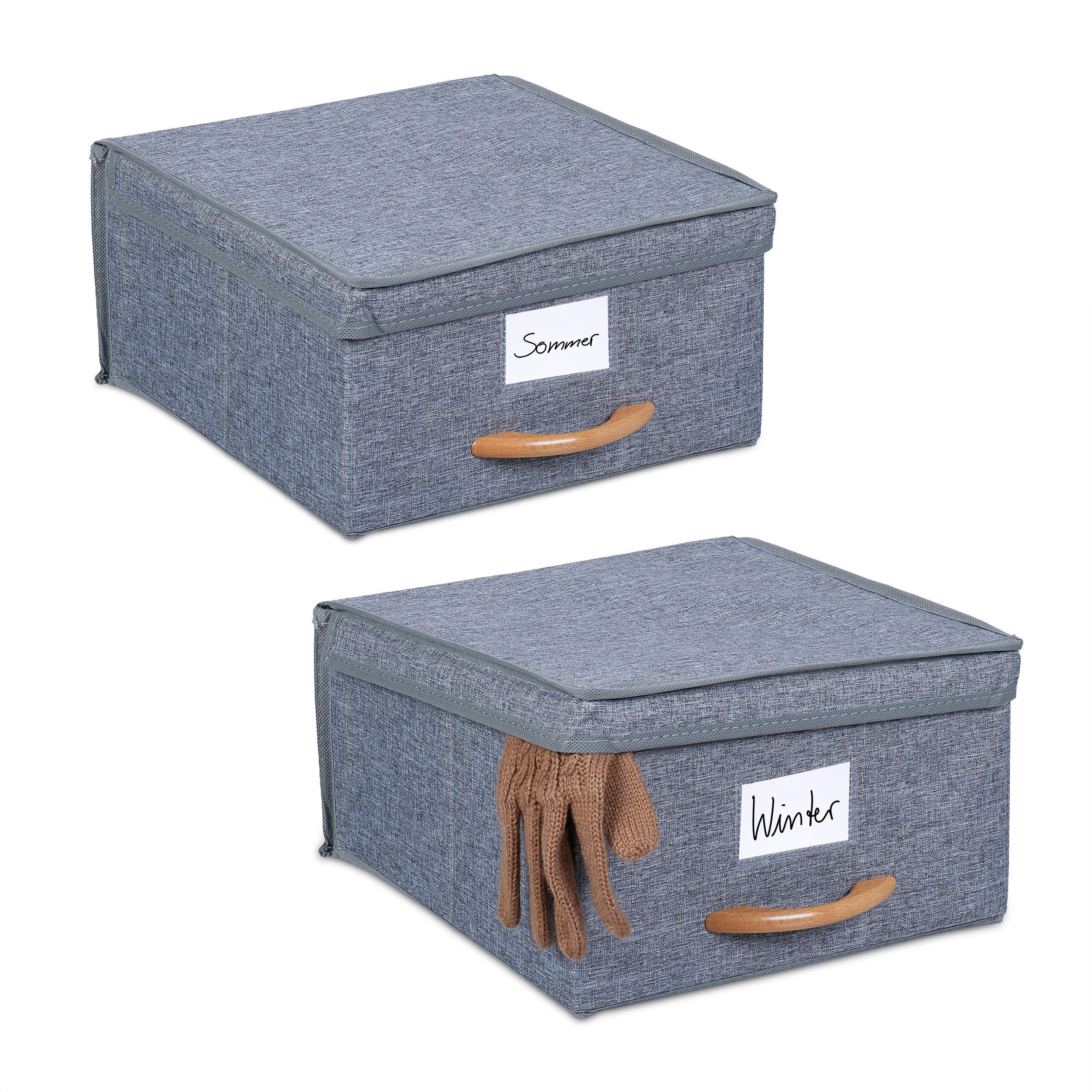 Relaxdays BOX Šedá Přírodní 2dílná-sada s víkem textil