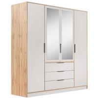 DREHTÜRENSCHRANK Livo mit 4 Türen und 3 Schubladen, kaschmir+eiche Wotan, 200 cm - Kaschmir/Eiche Wotan, Holzwerkstoff (200/200/57cm) - Beautysofa