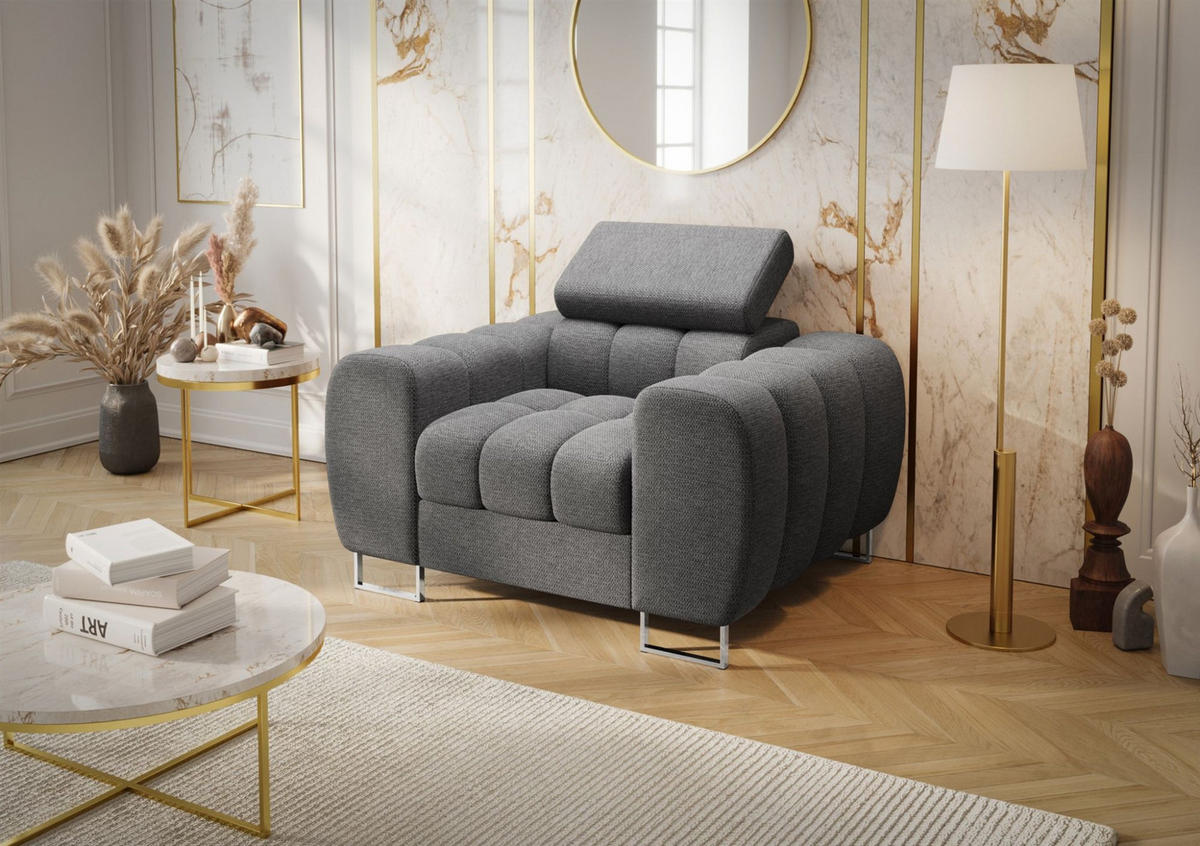 SESSEL Bastien In Stoff Aragon - Grau, Holzwerkstoff/Textil (115/95/97cm) - Fun Möbel