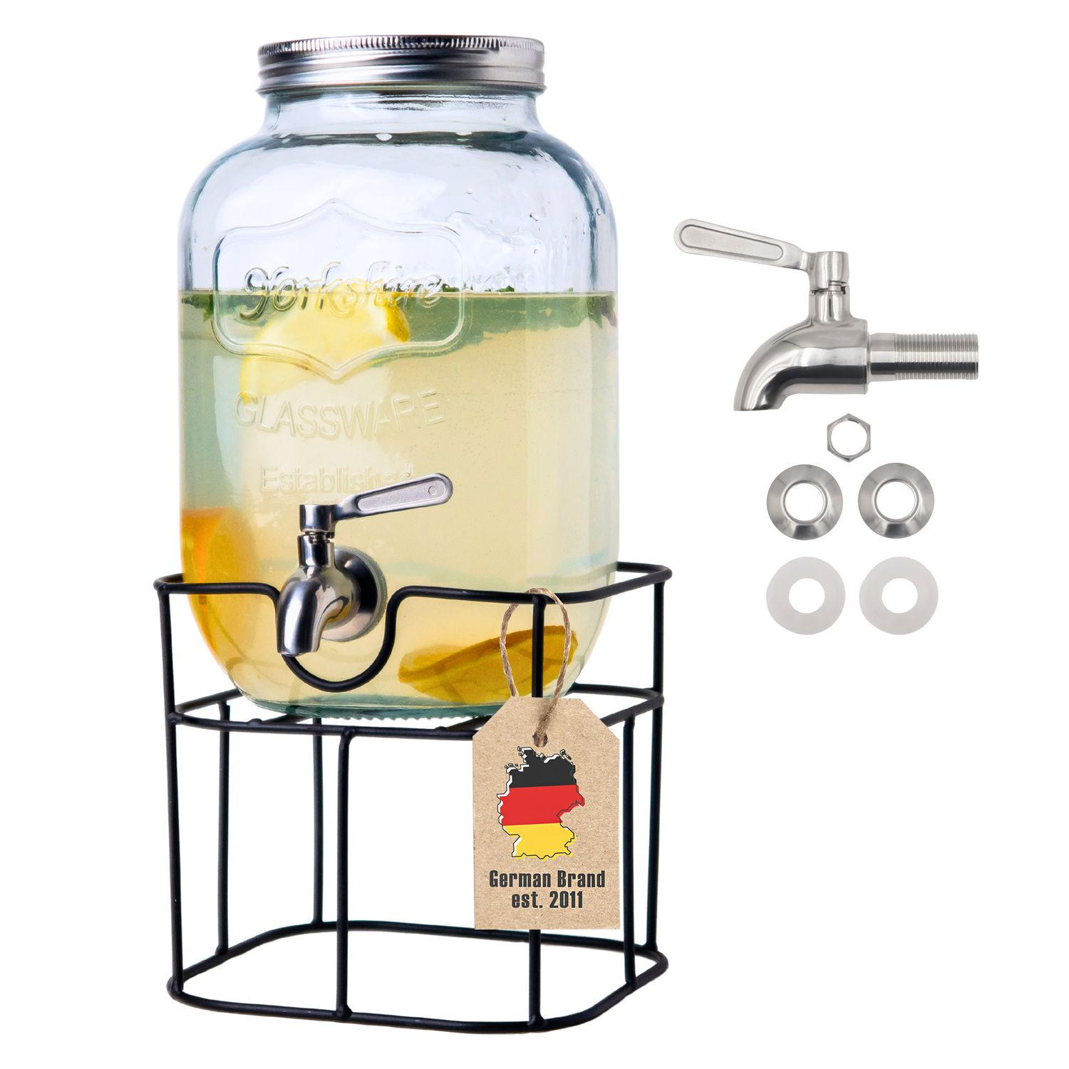 GETRÄNKESPENDER 4 Liter mit Zapfhahn und Gestell - Transparent, Glas (4L) - Intirilife