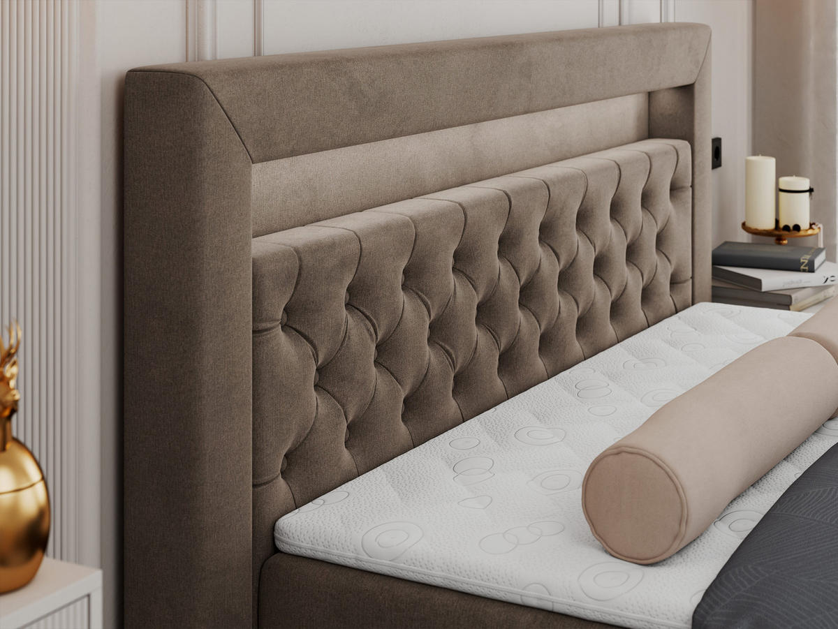 BOXBETT GOLD-6 LED 120/200 Braun Velvet - H3 - Braun, Holz/Textil (120/200cm) - MKS