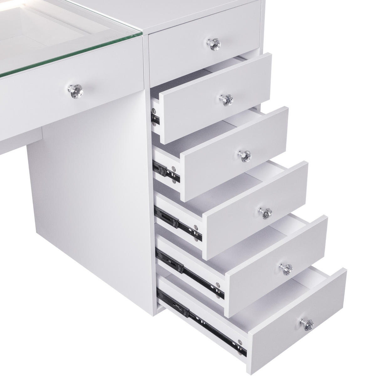 SCHMINKTISCH mit 8 Schubladen 120/55/81 CM und LED Beleuchtung Schminkspiegel Lichtleiste weiß 80/58 cm - Weiß, Holz (55/81/120cm) - VANITII