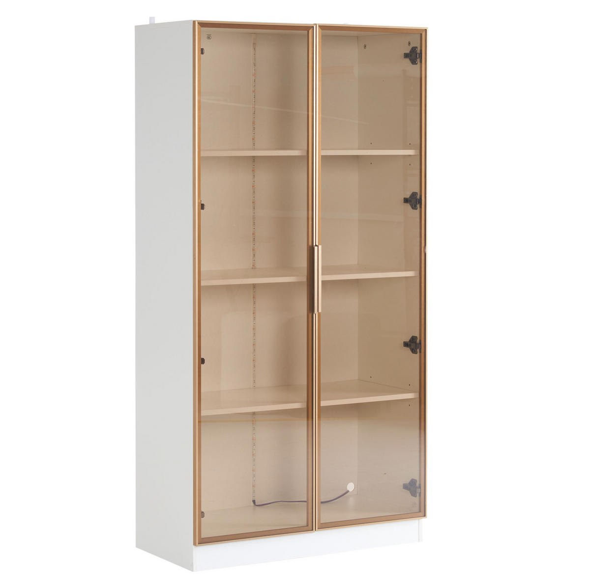 VITRINEN-SET 160/40/160 cm in Weiß mit LED-Beleuchtung und verstellbaren Böden - Weiß, Holzwerkstoff (160/160/40cm) - Flora Grace