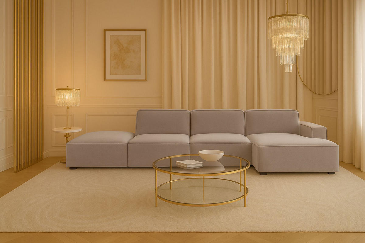 ECKSOFA Cursal L-Form, Stoff Salvador, Grau + Hocker, Rechts - Grau, Holz (341/166cm) - Kaiser Möbel