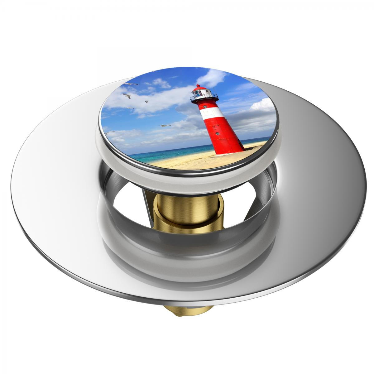 WASCHBECKENSTÖPSEL Pop-Up Leuchtturm - Blau, Metall (6/4/5cm) - Sanilo