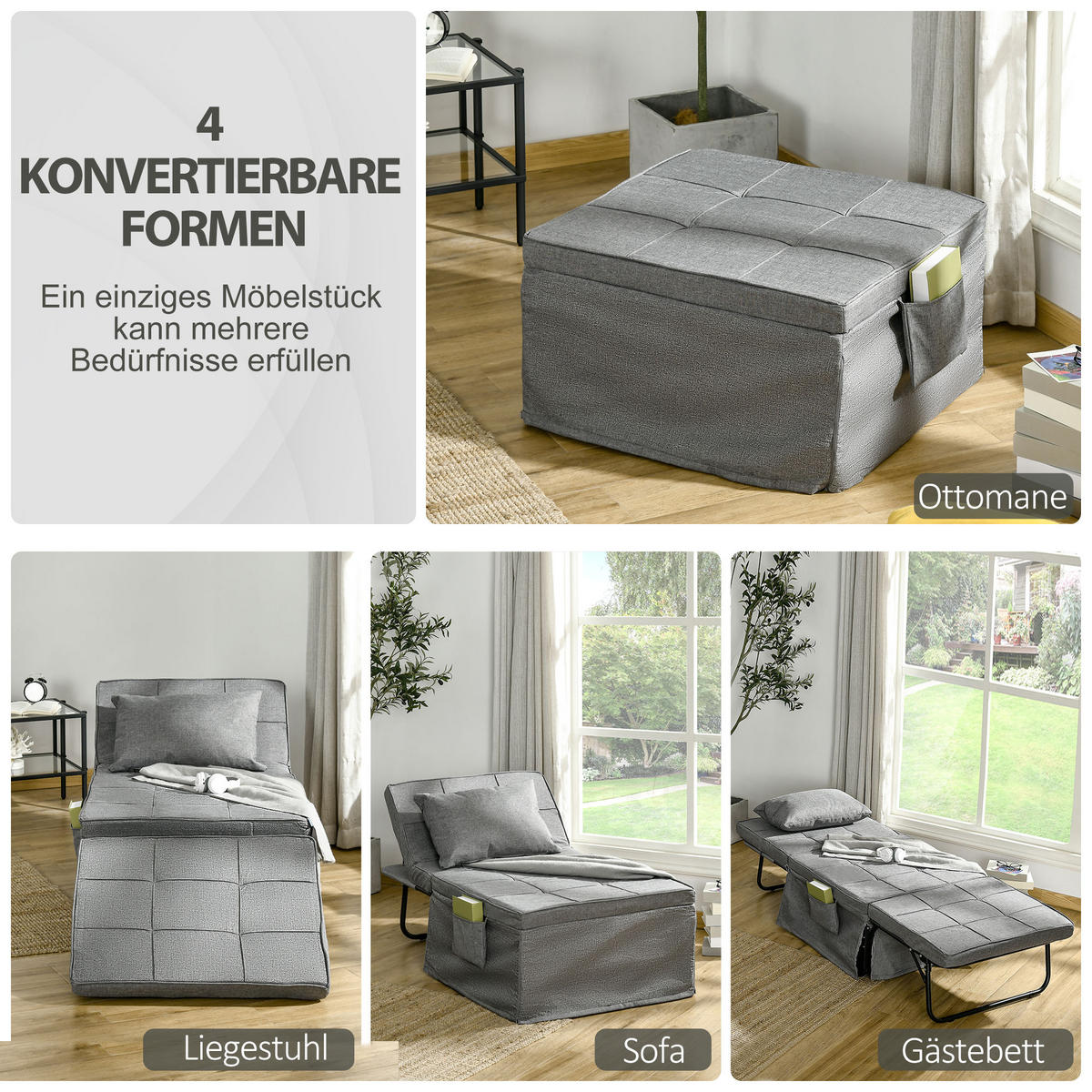 KLAPPBETT - Grau, Metall - HOMCOM