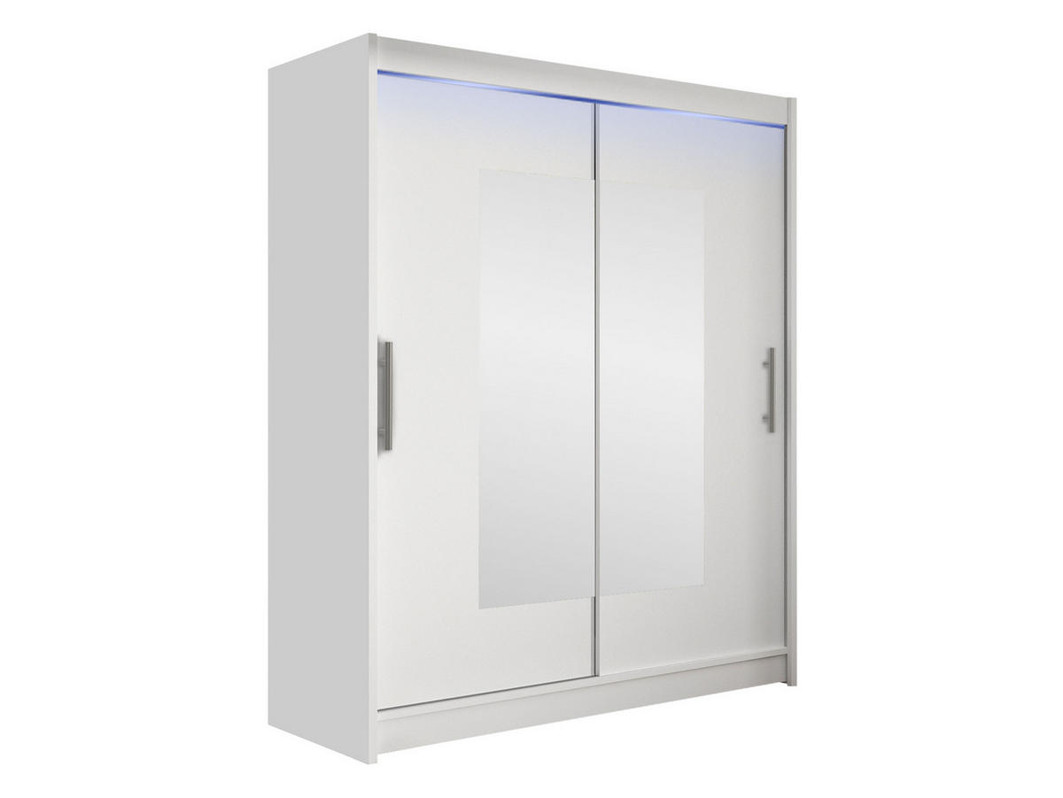 SCHWEBETÜRENSCHRANK Westa III, mit RGB LED Beleuchtung - Silberfarben/Weiß, Holzwerkstoff/Metall (150/200/58cm) - MIRJAN24