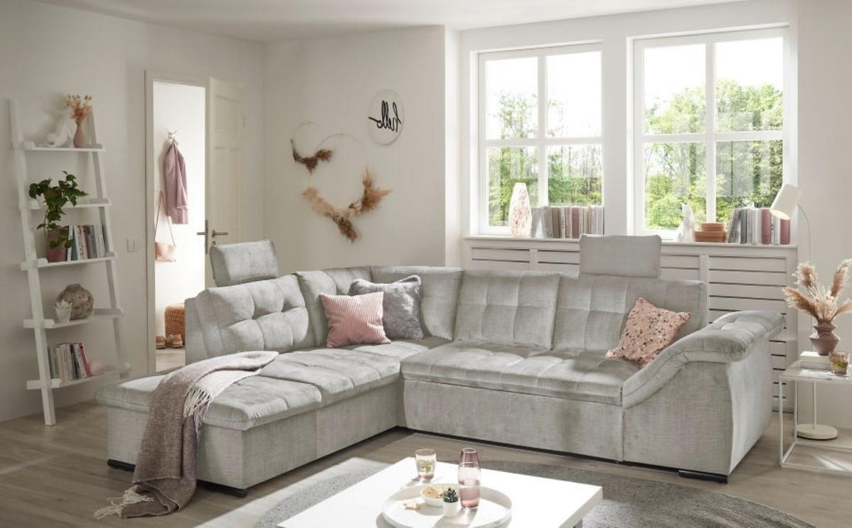 ECKSOFA mit Schlaffunktion und Bettkasten - Silberfarben, Kunststoff/Textil (283/217cm) - ed exciting design