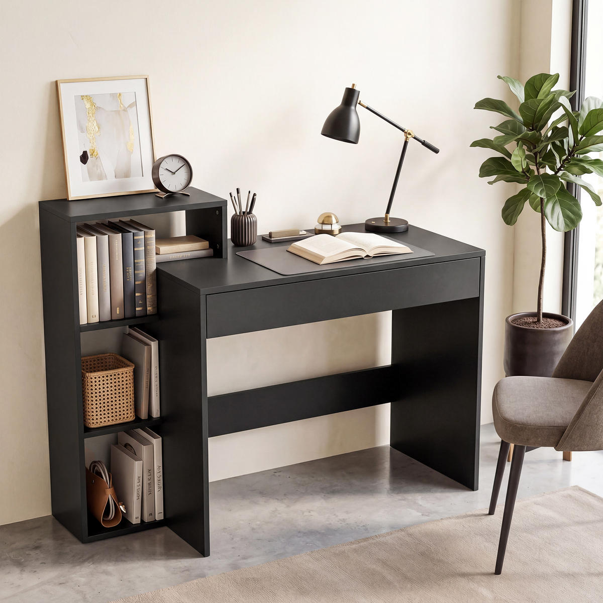 SCHREIBTISCH Schwarz mit Schublade und Ablagefächern 100/40/90 cm - Schwarz, Holzwerkstoff (40/100/90cm) - PANGIVO