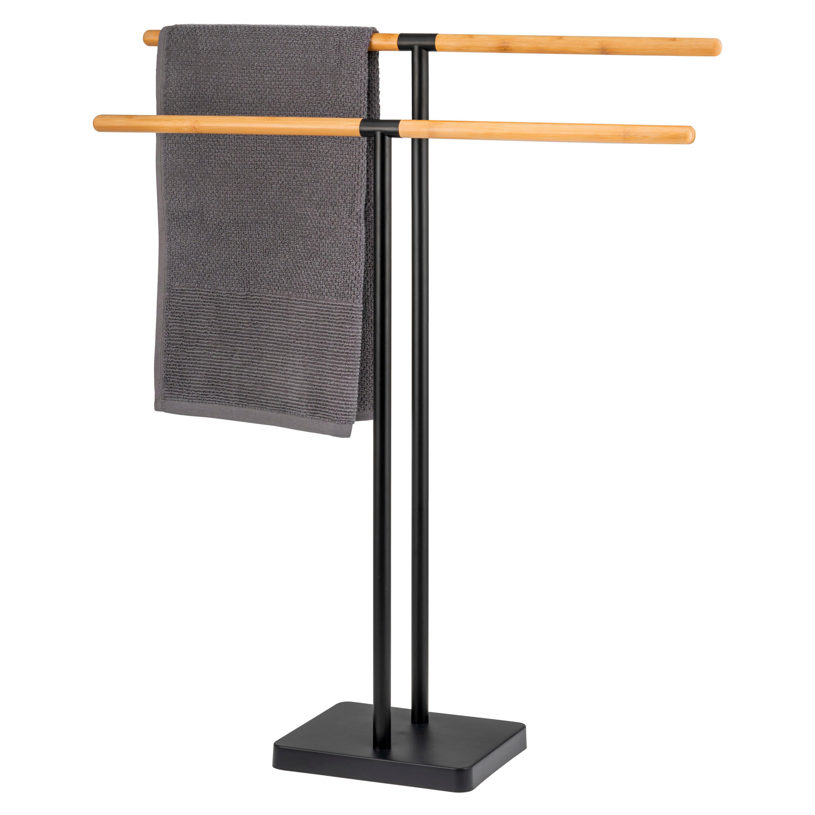 STAND-HANDTUCHHALTER, Bambus/Metall schwarz - Schwarz, Metall (68.5/79/18cm) - eluno