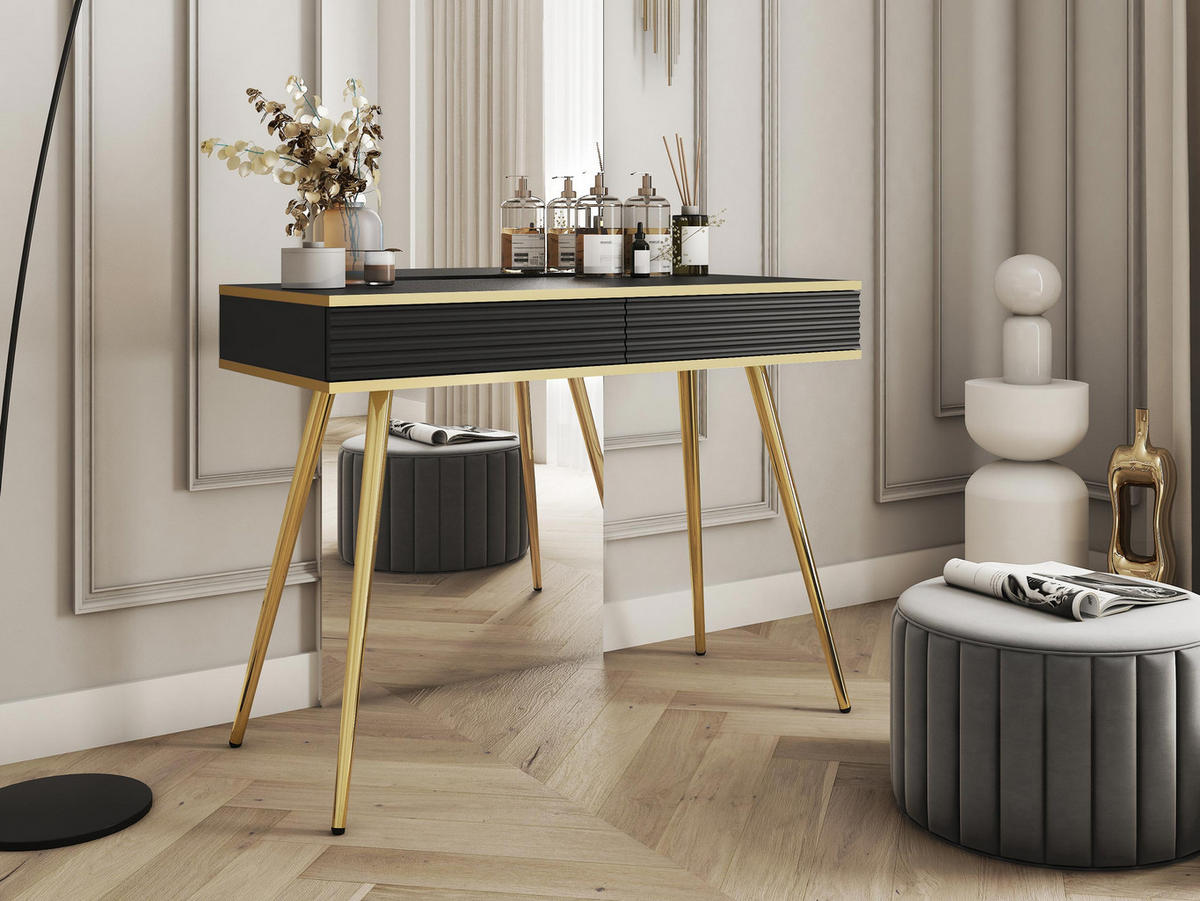 SCHMINKTISCH Oro T102 - Goldfarben/Schwarz, Holzwerkstoff/Metall (50/102/80cm) - MIRJAN24