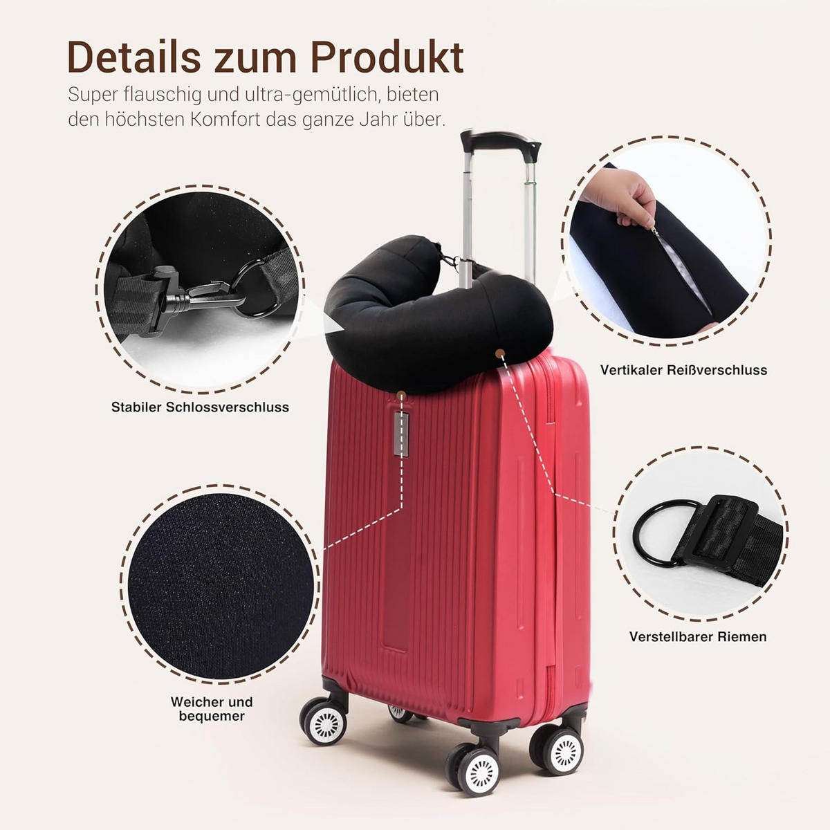 NACKENKISSEN U-Form mit Stauraum Reisekissen - Schwarz, Textil (22/75cm) - Vercart