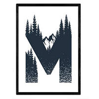 POSTER Buchstabe M Natur Berge A4 Schwarzer Rahmen - Schwarz, Papier (29.7/5/21cm) - Nacnic