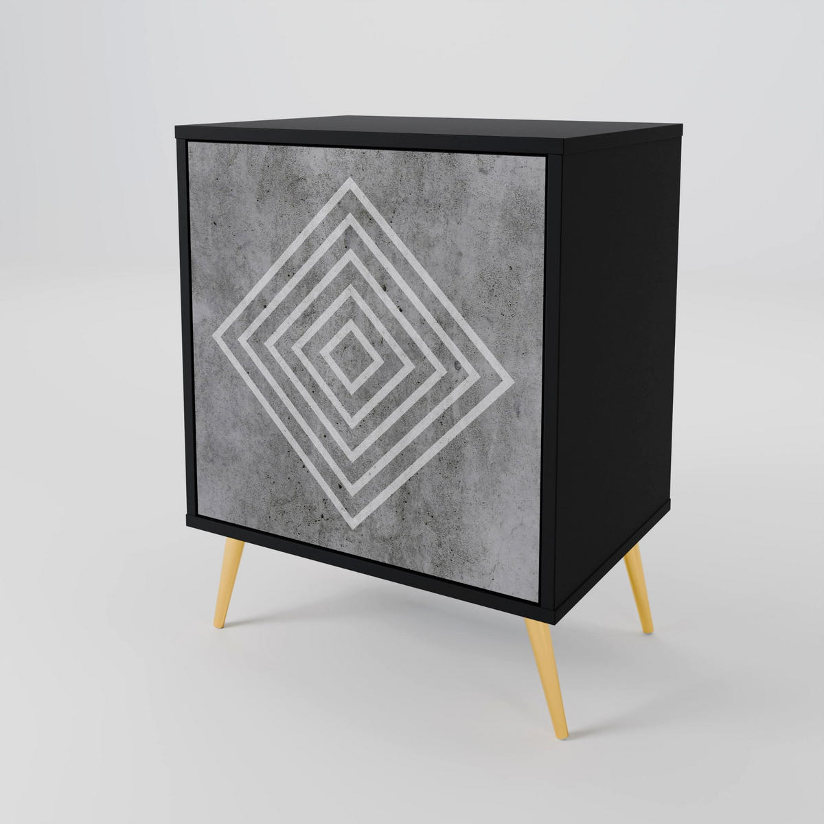 SIDEBOARD POLYGONAL ARTISTRY, Schwarz, 57,5x42x67,5 cm, Schwarze Metall-Rahmenfüße - Multicolor/Schwarz, Holzwerkstoff/Metall (57.5/67.5/42cm) - SpaceRebels