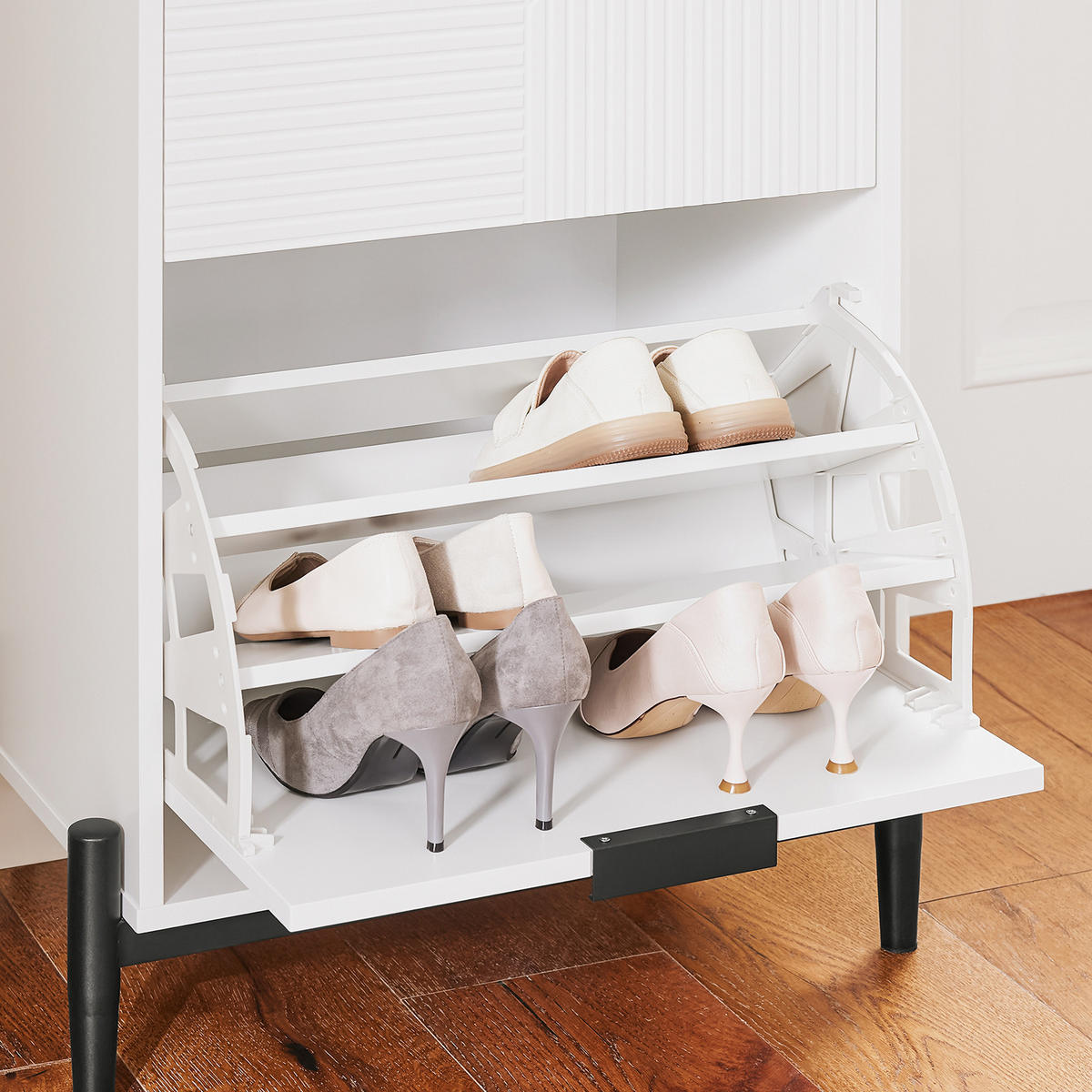 SCHUHSCHRANK Weiß - Weiß, Glas/Holzwerkstoff (59/115/40cm) - SoBuy