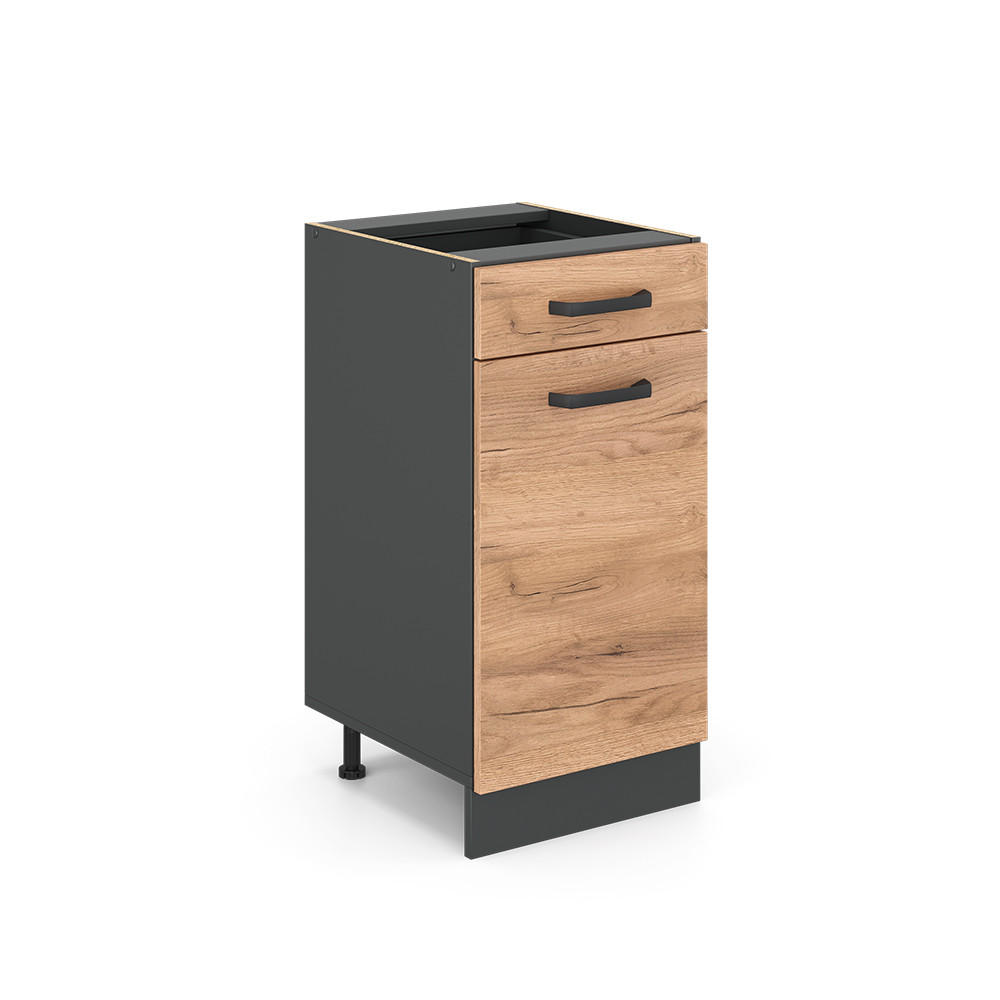 KÜCHENUNTERSCHRANK R-Line Goldkraft Eiche 40 cm ohne AP - Anthrazit/Eiche Wotan, Holzwerkstoff (40/81.6/46cm) - Vicco