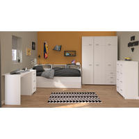 KINDERZIMMER Komplett-Set 4-tlg. weiß mit Stauraumbett 90x200 - Silberfarben/Weiß, Holz/Holzwerkstoff (203/203/113cm) - Parisot Meuble