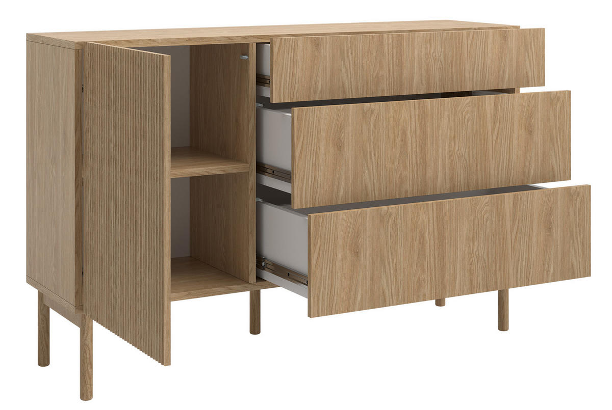 SIDEBOARD Nolie Eichenholzoptik mit 3 Schubladen 140 cm - Eichefarben, Holz/Holzwerkstoff (140/90.6/38cm) - Selsey