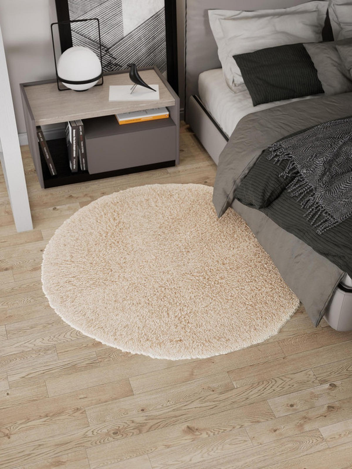 HOCHFLOR-TEPPICH Curly Naturbeige 90x90 cm - Multicolor, Textil (90/90cm) - Vercai Rugs