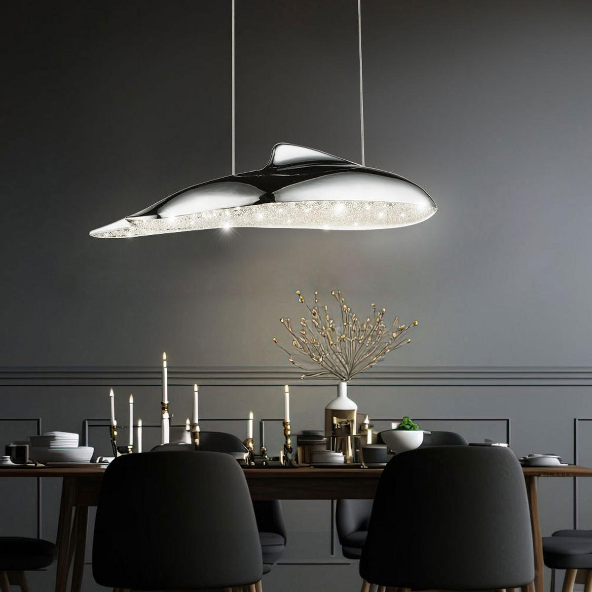 LED HÄNGELEUCHTE Kristalloptik Chrom Silber - Silberfarben, Metall (36/15/120cm) - Globo Lighting