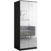 DREHTÜRENSCHRANK mit Spiegel Monza 2D 80 Schwarz - Schwarz/Grau, Holzwerkstoff/Metall (80/200/60cm) - mzm24
