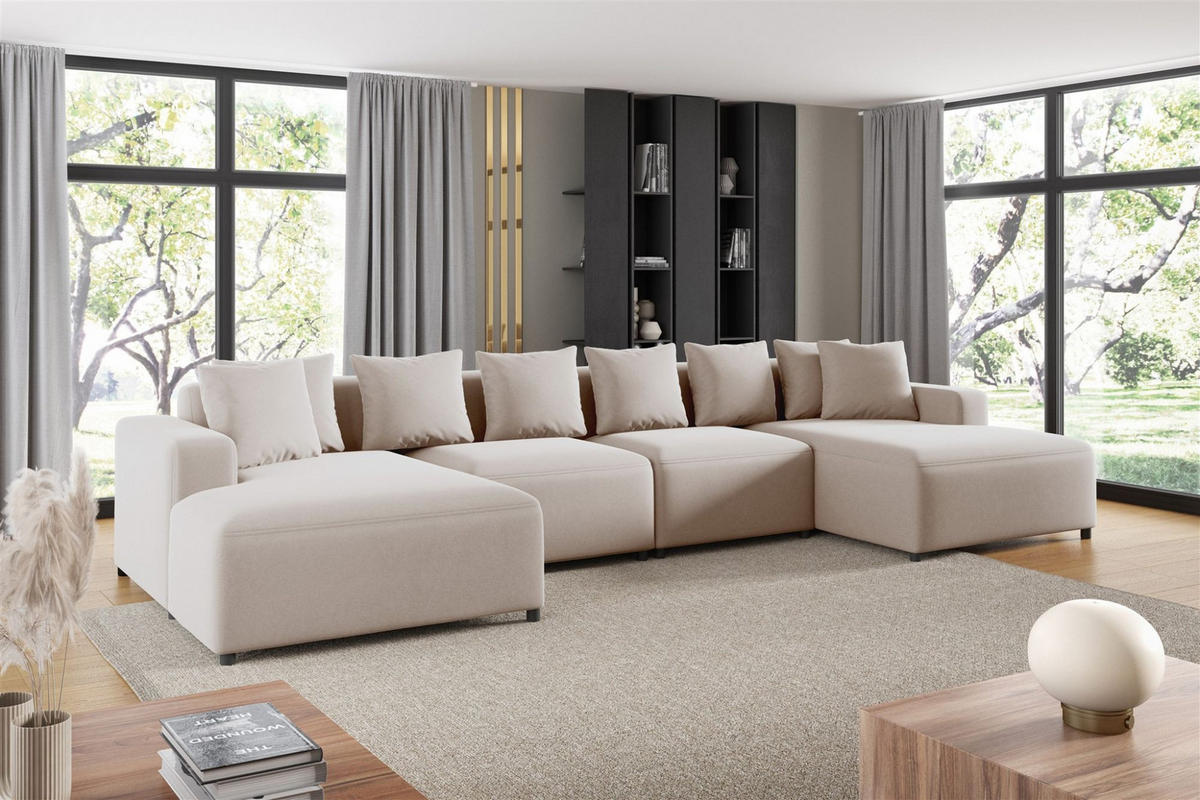 WOHNLANDSCHAFT Megan In Salvador - Beige, Holzwerkstoff/Textil (426/75/165cm) - Fun Möbel