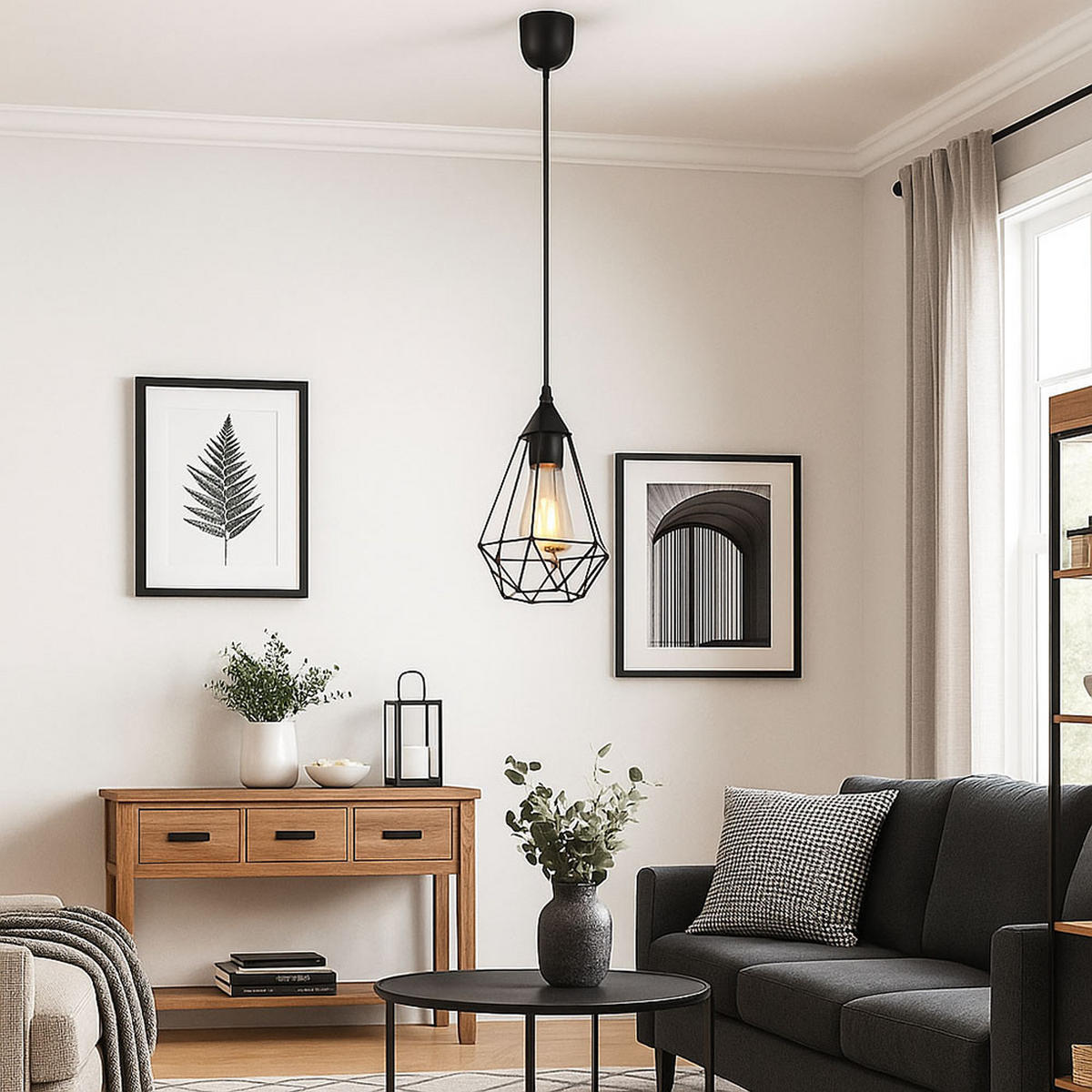 LED HÄNGELEUCHTE Metallgeflecht Schwarz - Schwarz, Metall (17/17/120cm) - Globo Lighting