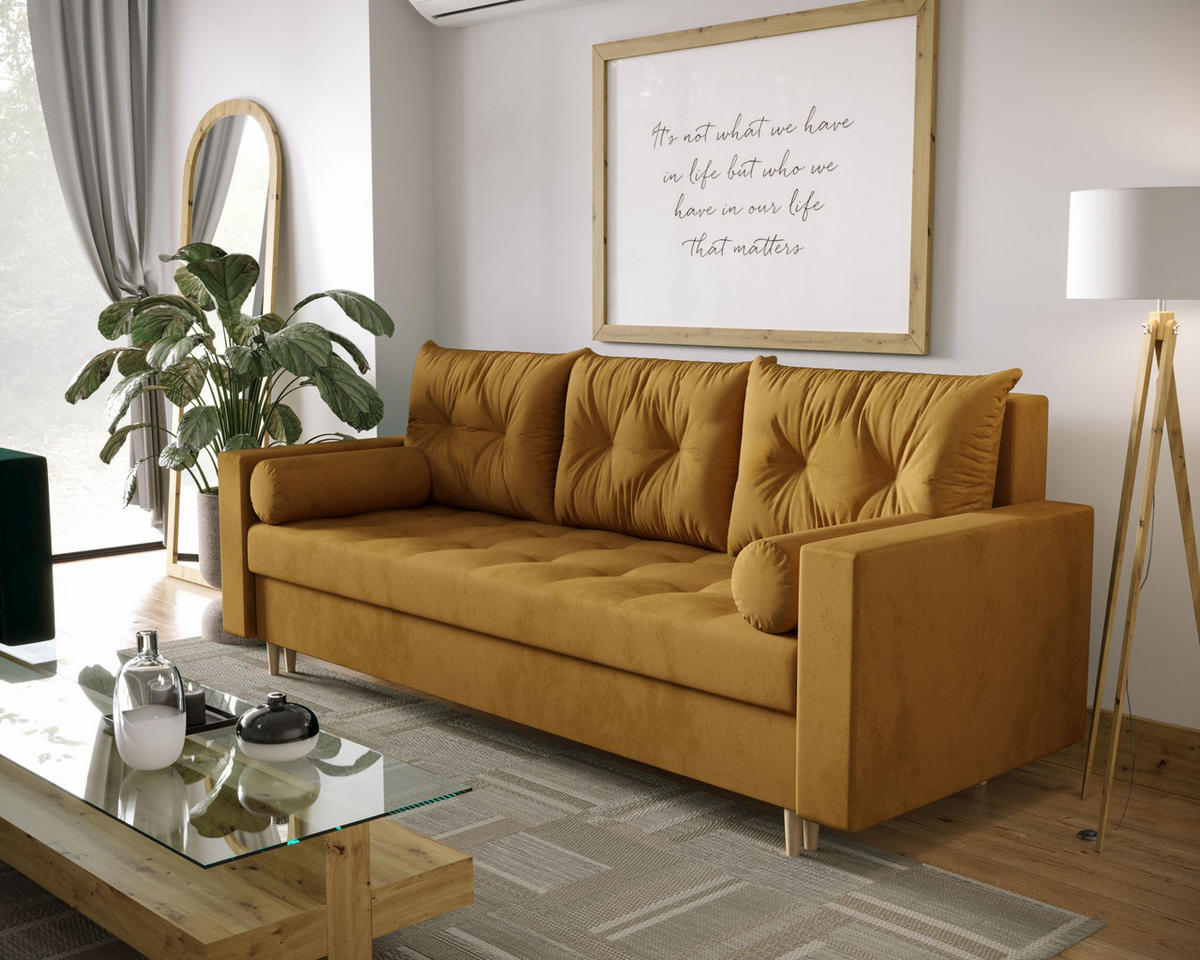 SOFA SKANDI mit Schlaffunktion ITAKA 33 mit Stauraum - Goldfarben, Textil (90/88/232cm) - Bedante