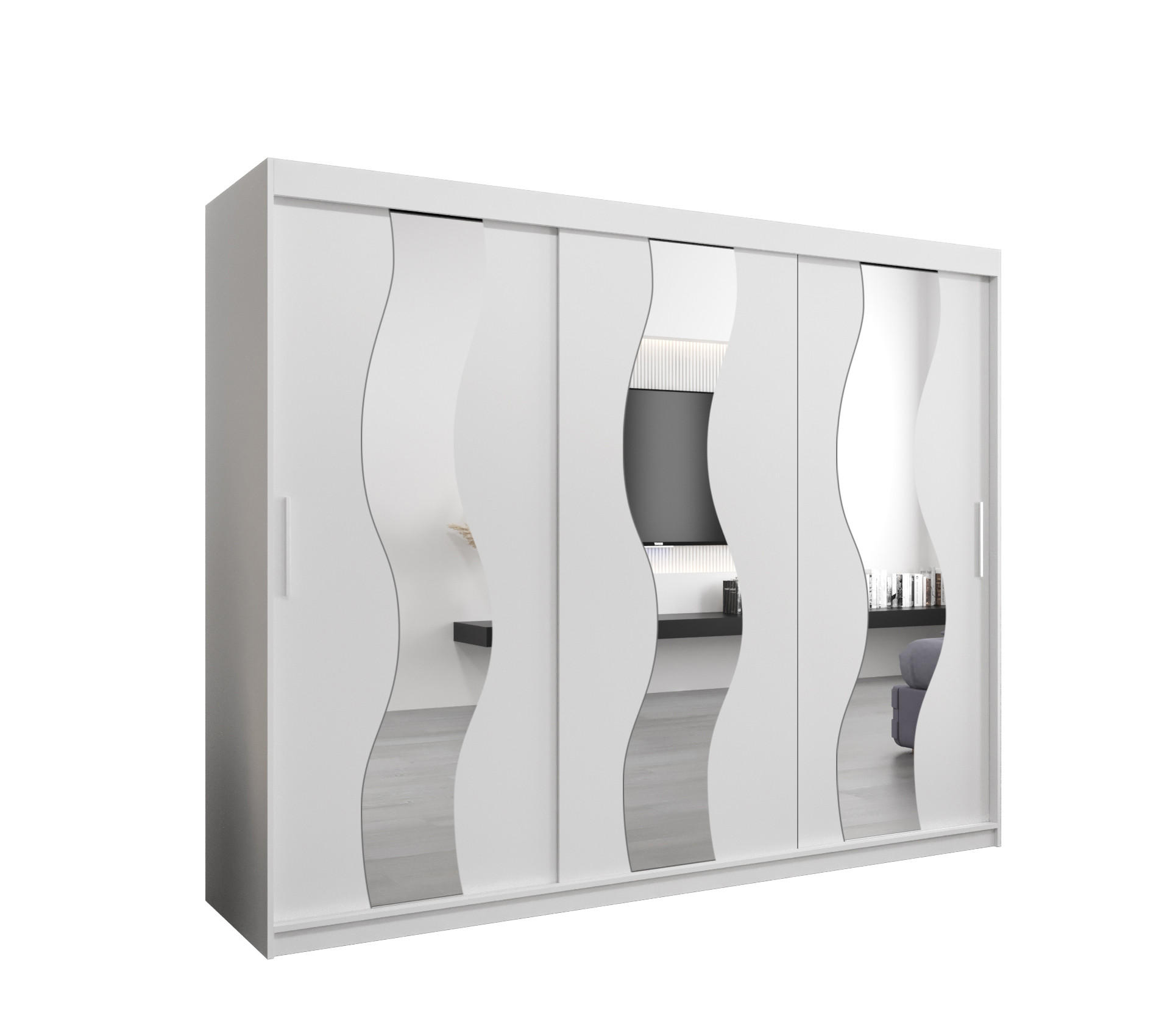 SCHWEBETÜRENSCHRANK 200/250/62 3-türig - Silberfarben/Weiß, Holz/Kunststoff (250/200/62cm) - MÖBEL KRYSPOL