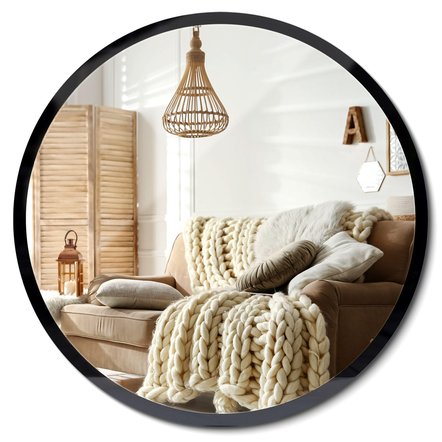 SPIEGEL Rund Schwarz Ø 80cm - Schwarz, Glas (80/80/0.4cm) - Wallfluent