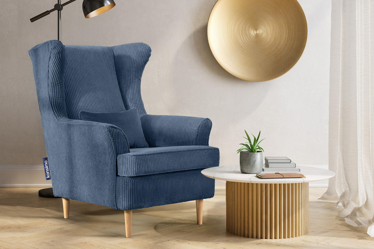 OHRENSESSEL STRALIS inklusive dekorativem Kissen, dunkelblau - Dunkelblau, Textil (82/108/80cm) - KONSIMO®