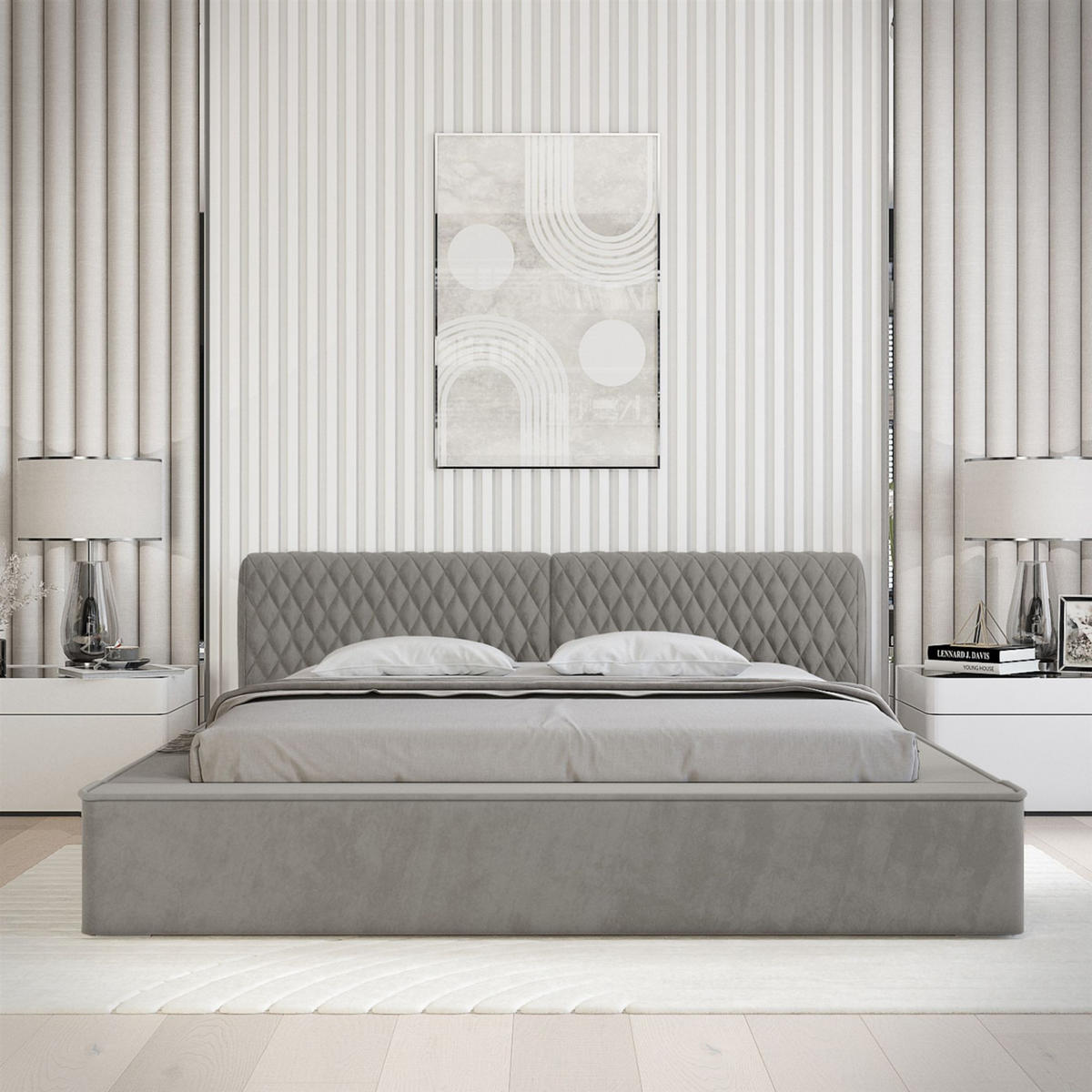 POLSTERBETT Norfolk Stoff Ditra - Grau, Holzwerkstoff/Textil (180/200cm) - Fun Möbel
