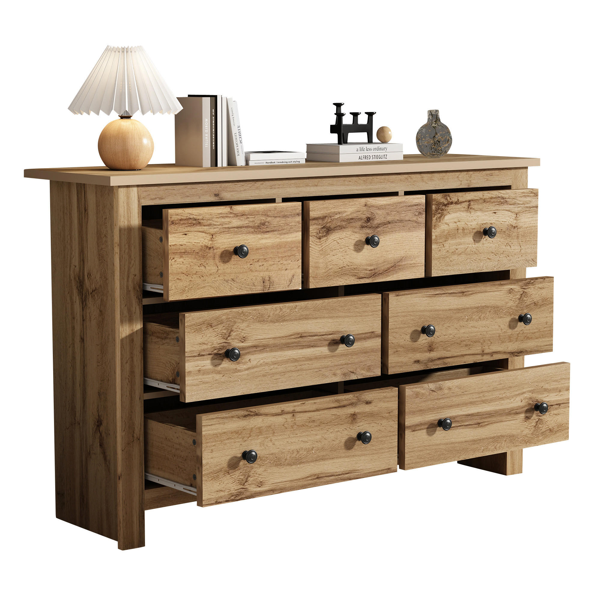 SIDEBOARD 152/40/89 cm mit 7 Schubladen in Holzfarbe im Landhausstil - Naturfarben, Holzwerkstoff (152/89/40cm) - BEAOK