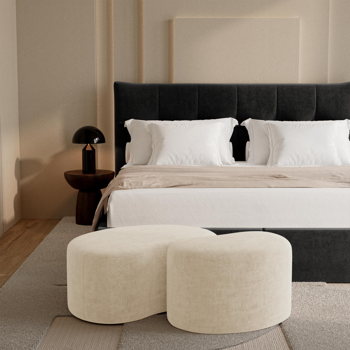 SITZHOCKER Samt Creme 80cm - Creme, Textil (80/36/52cm) - Sia Home