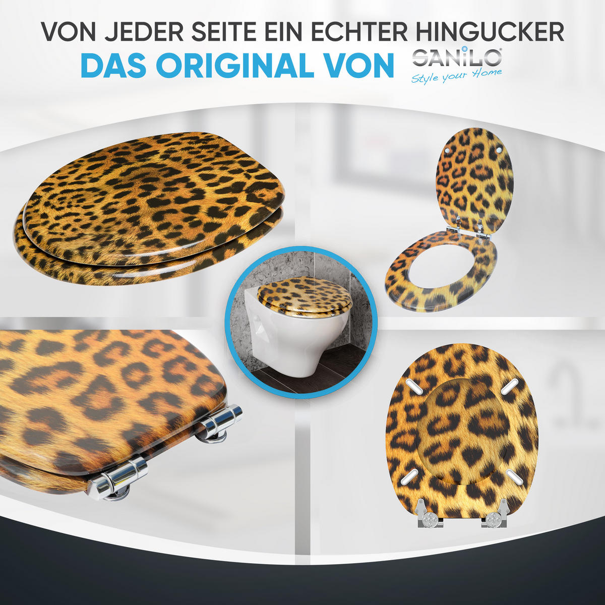 WC-SITZ Absenkautomatik Leopardenfell - Braun, Holzwerkstoff (38/6/47cm) - Sanilo