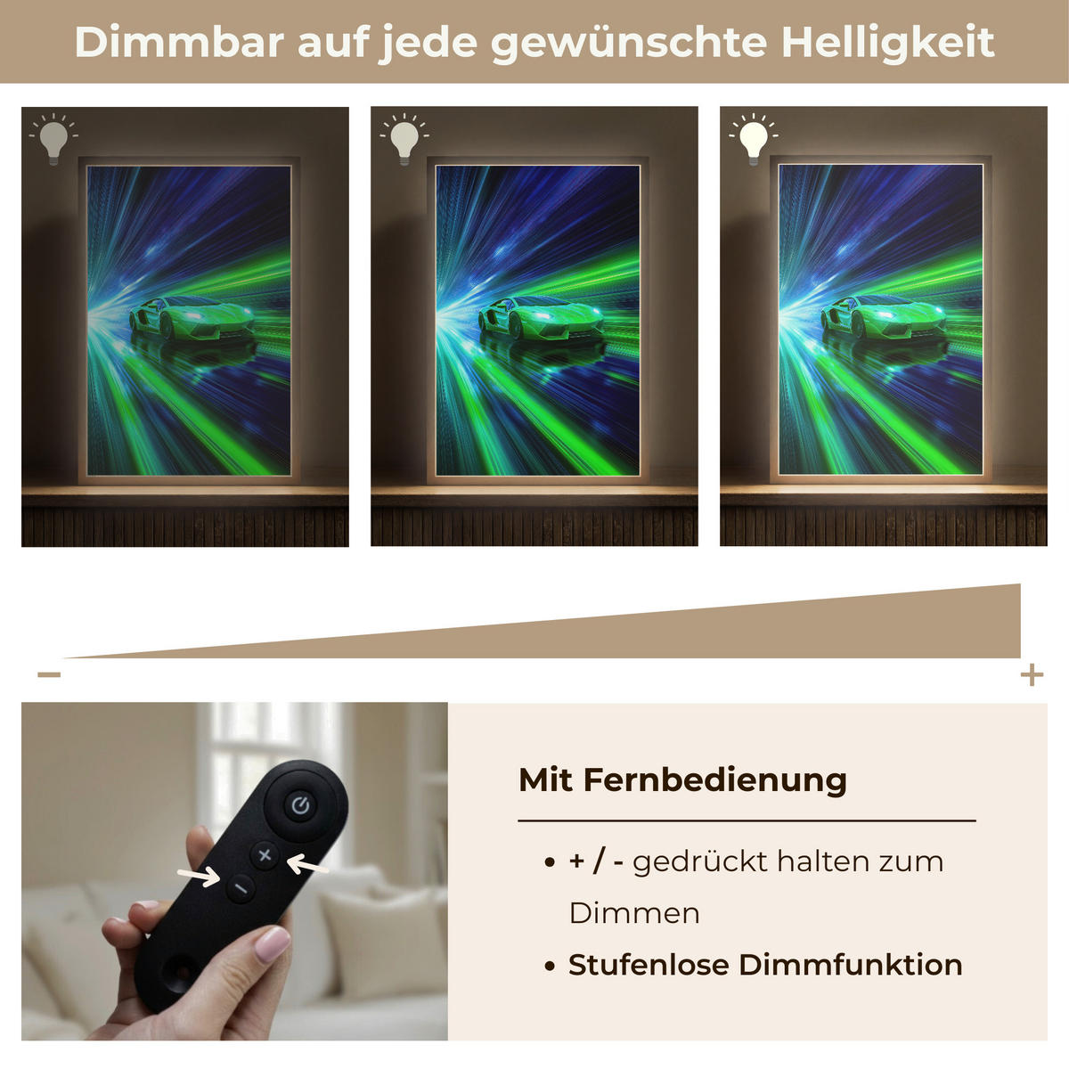 WANDLEUCHTE MIT AKKU Geschwindigkeit - Leicht - Sportwagen - Grün 40x60 cm - Grün, Holzwerkstoff (40/60/8cm) - OnlyWow