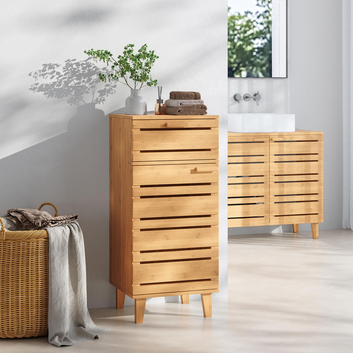 BADEZIMMERSCHRANK Epind - Naturfarben, Holz (33/75/30cm) - [en.casa]