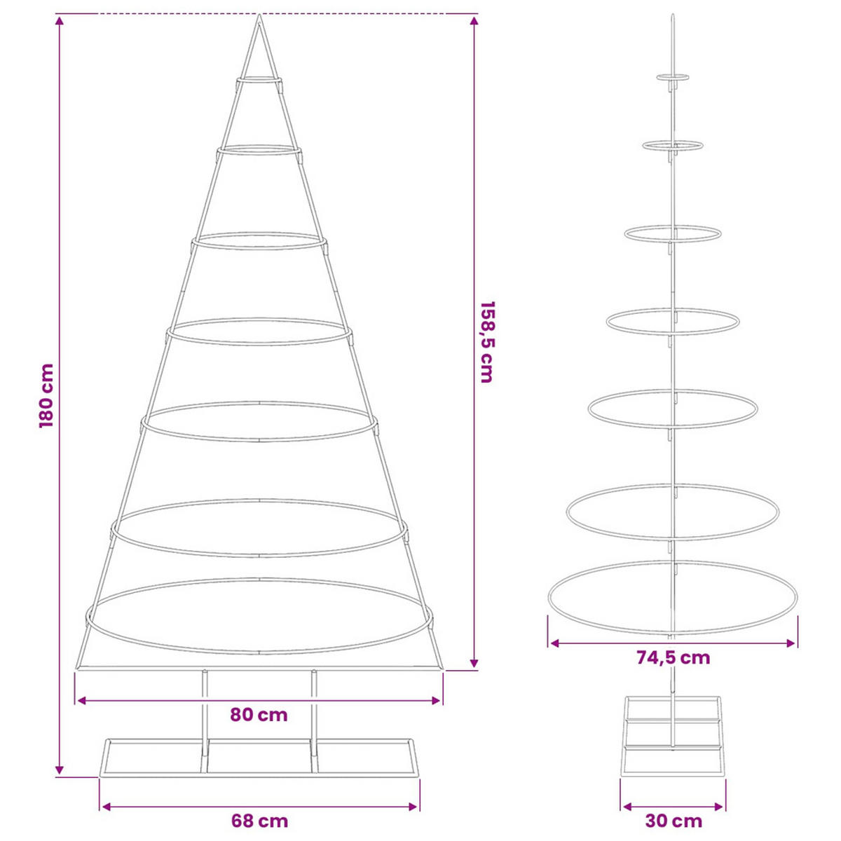 WEIHNACHTSBAUM Metall 80/75/180 Cm Gold Stahl - Goldfarben, Metall (180cm) - vidaXL