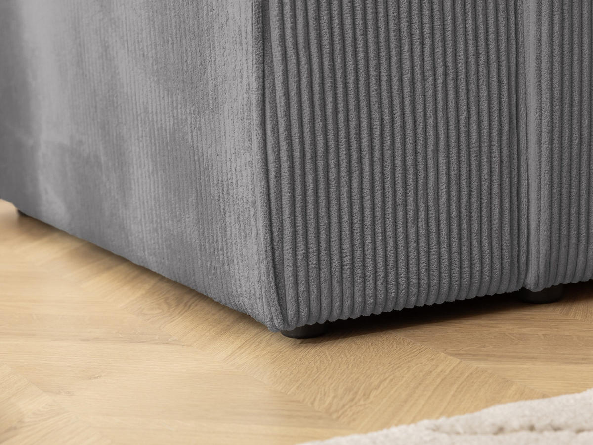ECKSOFA Rivio mit Schlaffunktion und Bettkasten, Cordstoff Grau - Schwarz/Grau, Holz/Kunststoff (262/149cm) - S-Style