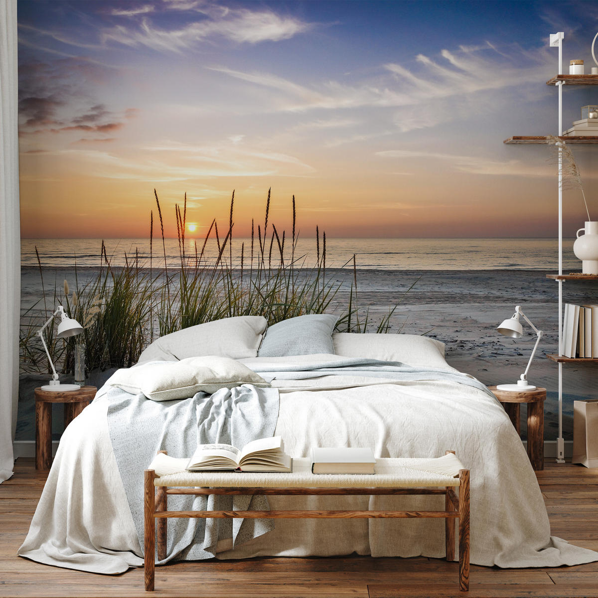 FOTOTAPETE Meer STRAND Dünen Sonnenuntergang Landschaft 3D 520x318cm - Blau/Beige, Papier (520/318cm) - Muralo