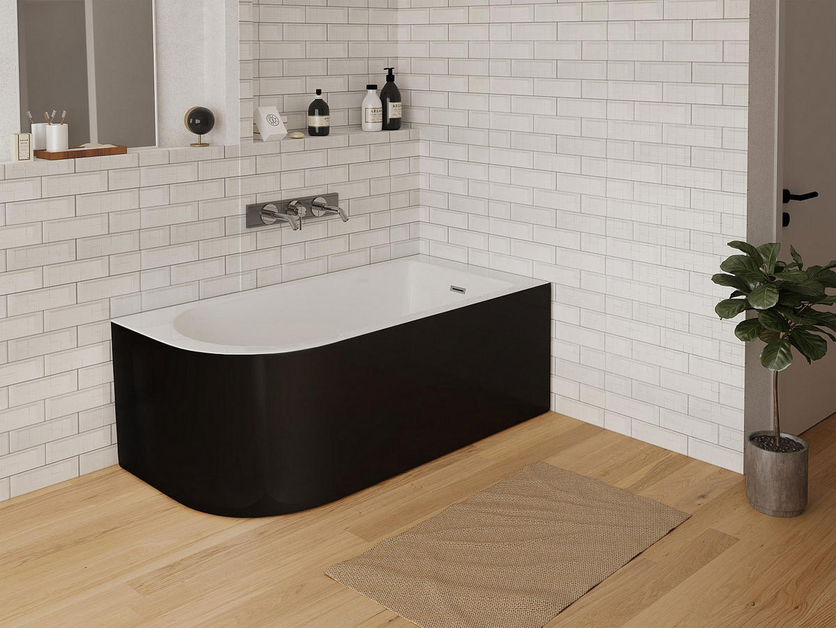 ECKBADEWANNE - 201 L - 150 x 75 x 58 cm - Schwarz glänzend - Ecke rechts - ANIKA - Schwarz, Kunststoff (150/58/75cm) - Vente-Unique