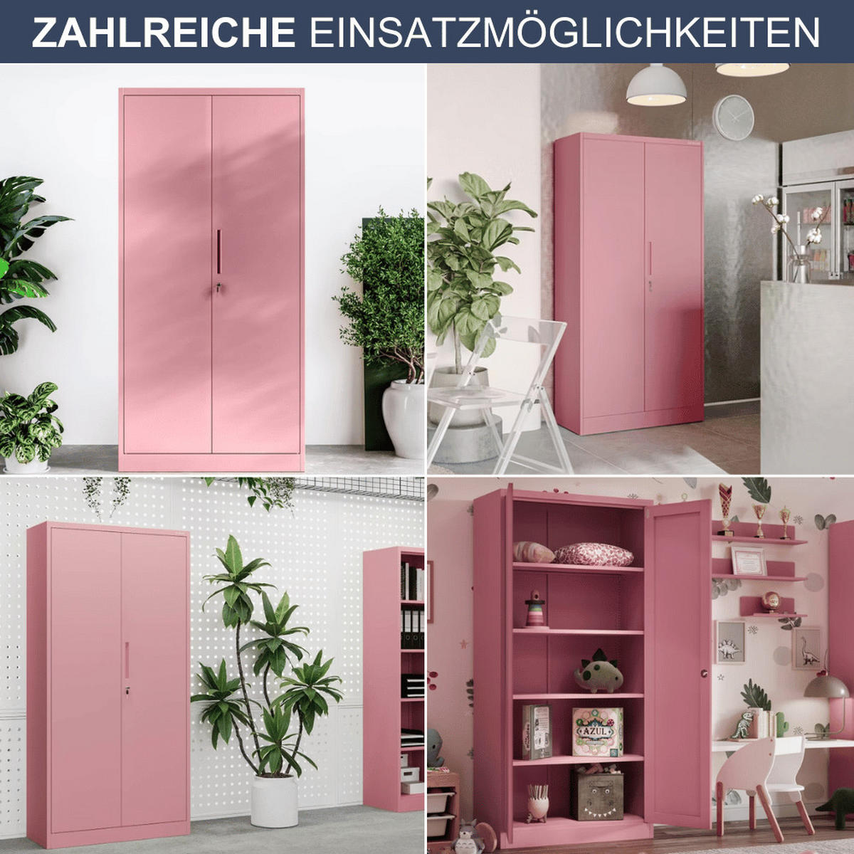 AKTENSCHRANK abschließbar KADO mit Flügeltüren 185x90x40cm Rosa - Rosa, Metall (90/185/40cm) - DELUKE