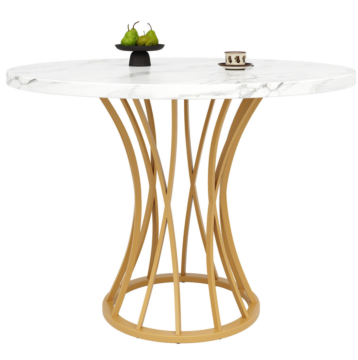 ESSTISCH 80x80x76 cm in Weiß und Gold aus MDF mit Marmoroptik auf goldenen Metallbeinen - Goldfarben, Holzwerkstoff (80/80/76cm) - Modfu