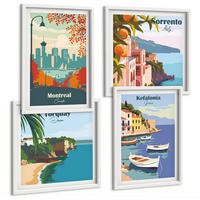 BILDER SET 4er Set - 50x50 cm & 40x60 cm Weißer Rahmen - Retro-Ansichten von Städten auf der ganzen Welt - Weiß, Kunststoff (50/50cm) - TULUP
