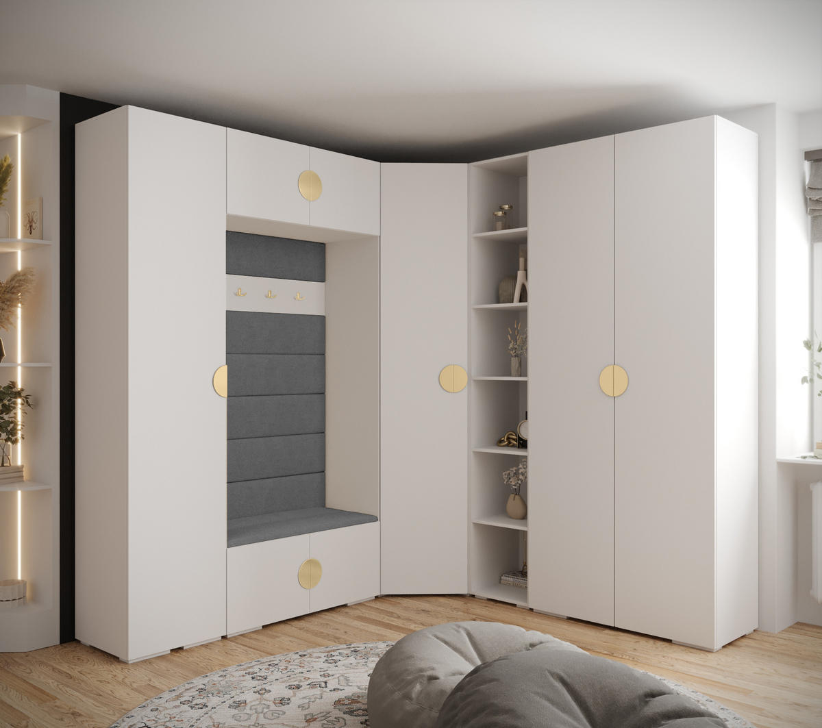 GARDEROBEN-SET 236,7/231,7/47 - Goldfarben/Weiß, Holz/Kunststoff (181.7/236.7/47cm) - Abiks Möbel